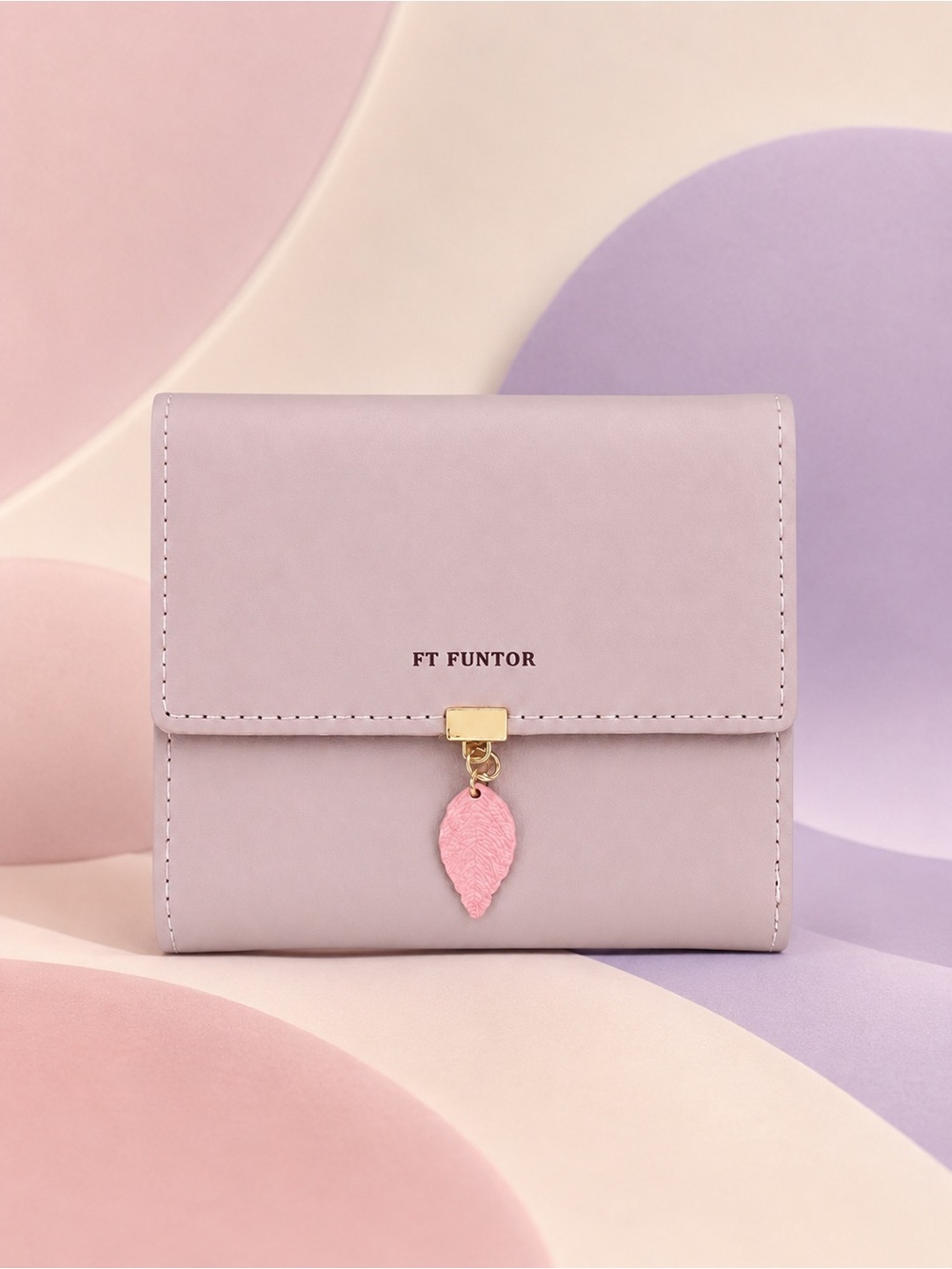 FT Funtor Blush Pink Trifold Wallet with Leaf Charm